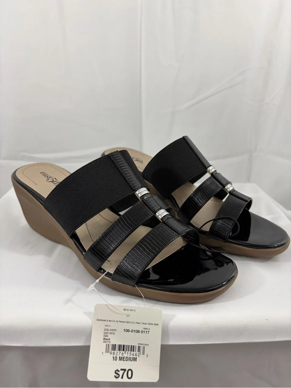 NWT East 5th Women's Size 10 Black Wedge Slide Sandals